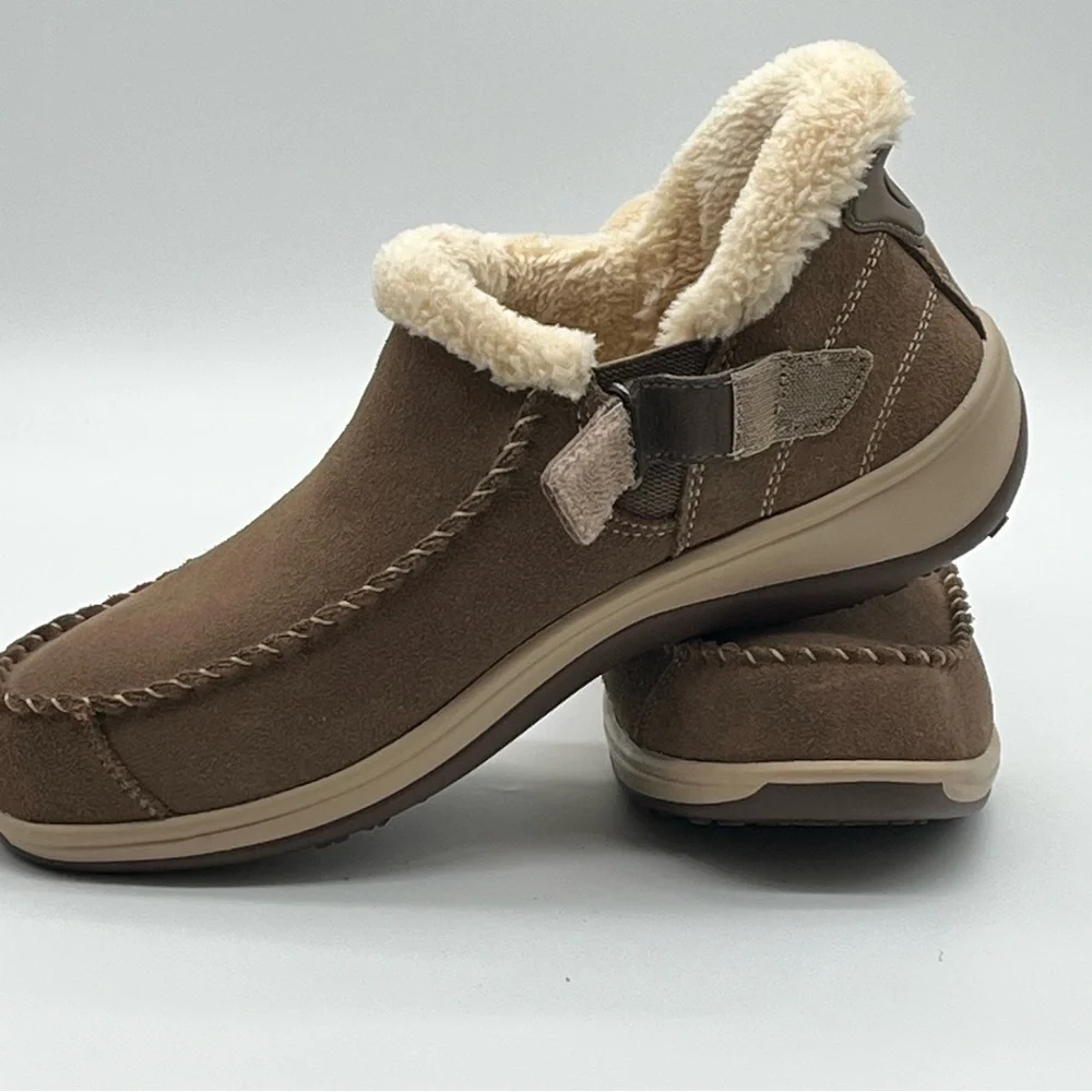 Orthofeet Lorin Womens Brown Suede Slip-On Slippers Faux Fur Lining Size 8.5